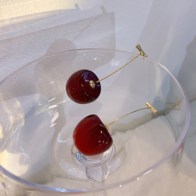 1 Pair Cute Cherry Shaped Faux Fruit Earrings Funny Exaggerated Fashion Ear Ornaments Women Accessories Suitable for Dance Party Holiday and Travel