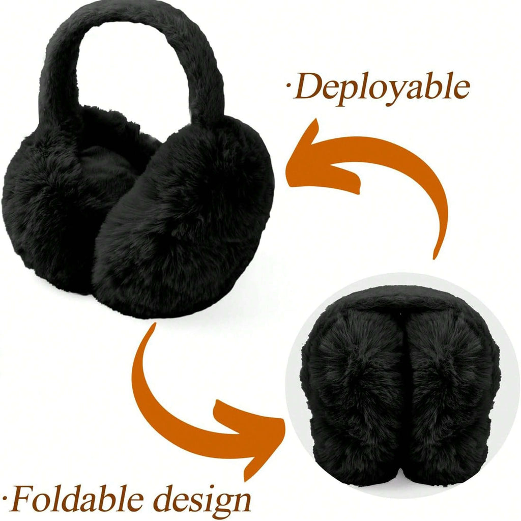 1pc Unisex Foldable Winter Ear Warmers - Black Ultra-Soft Windproof Earmuffs, Ideal for Skiing, Hiking, Cycling & All Cold-Weather Adventures