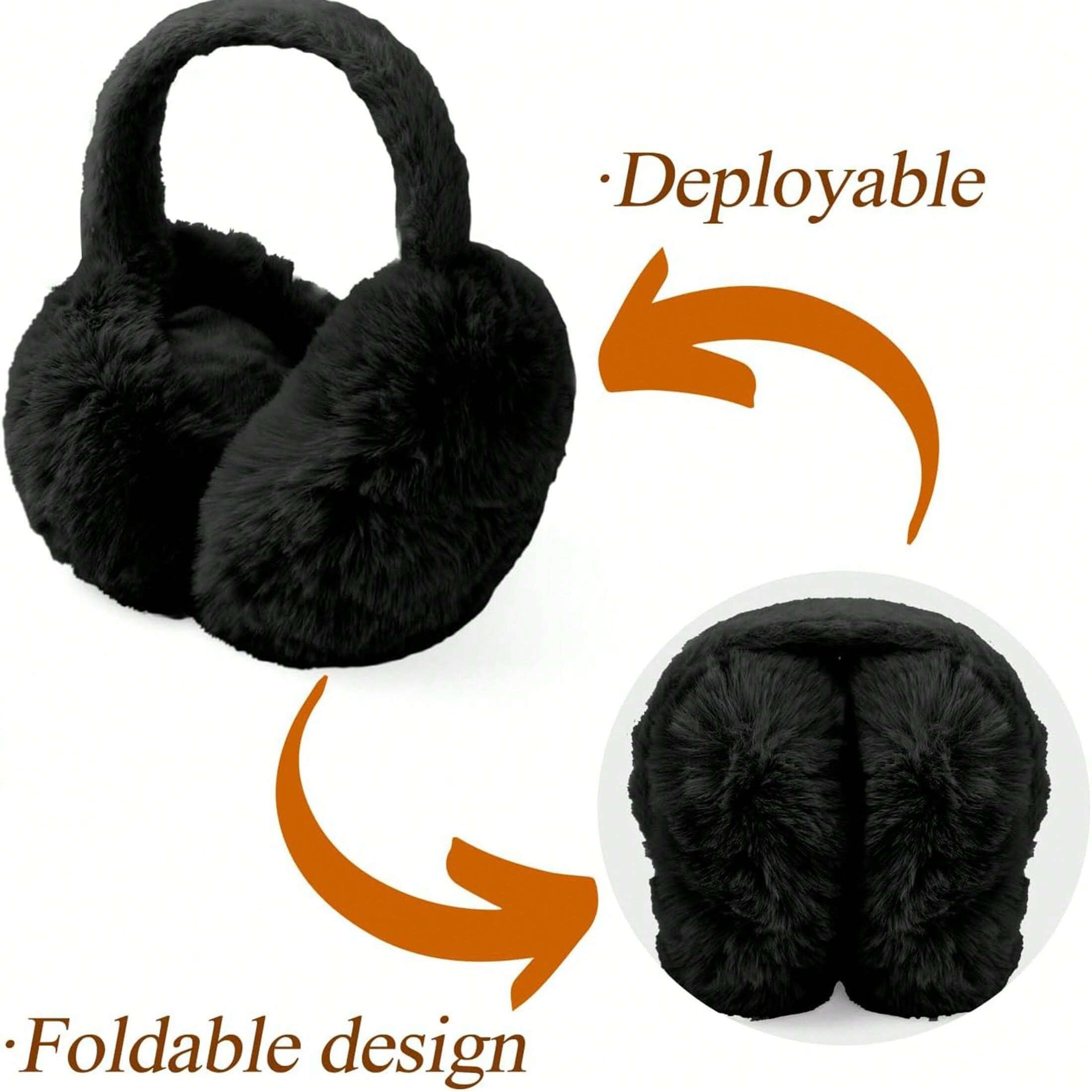 1pc Unisex Foldable Winter Ear Warmers - Black Ultra-Soft Windproof Earmuffs, Ideal for Skiing, Hiking, Cycling & All Cold-Weather Adventures