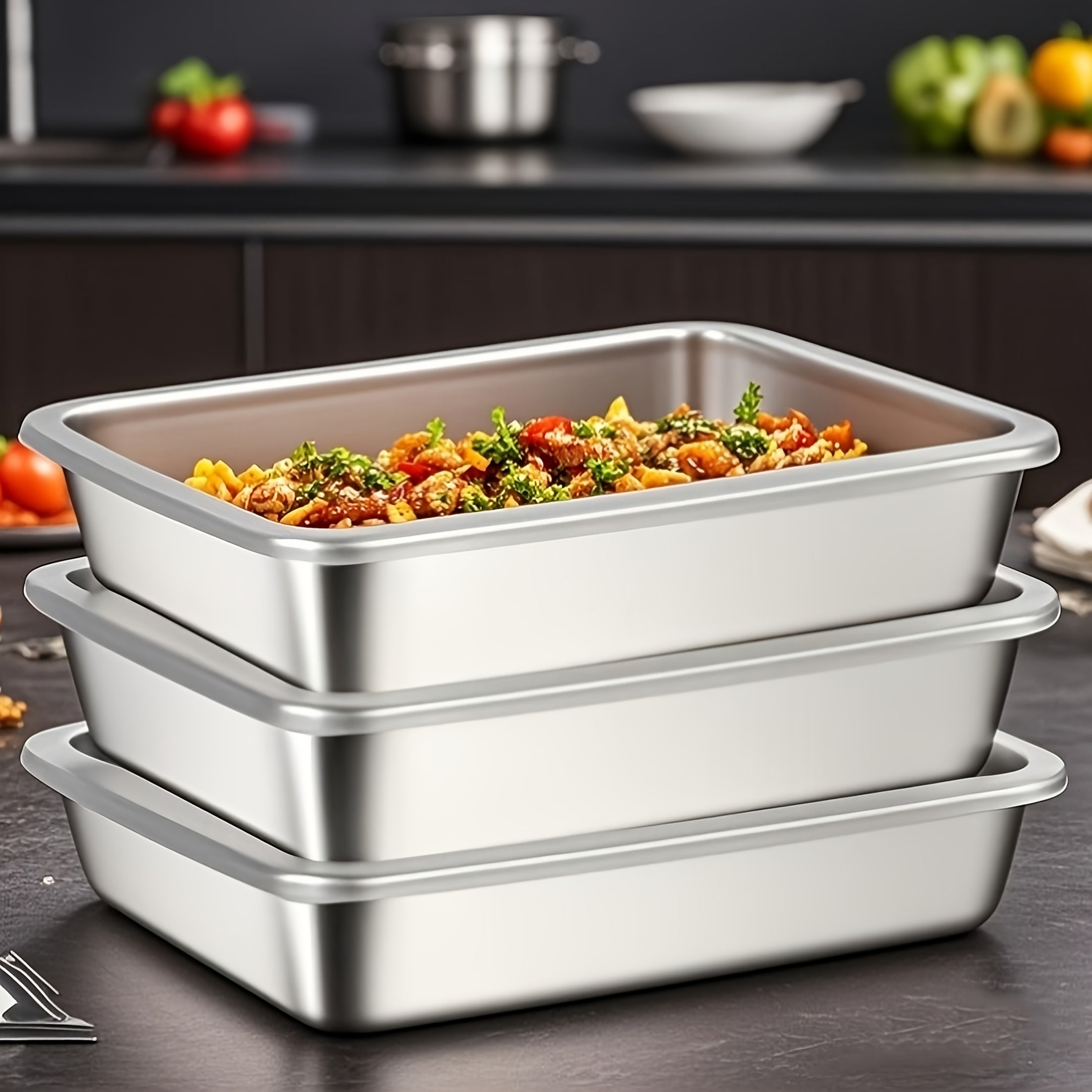 Buy 3 Get 2 Free: 5 Premium Reusable Stainless Steel Food Storage Boxes – Free Lids Included, Stackable Easy-to-Clean Containers Ideal for Picnicking, Meal Prep & Fridge Organization