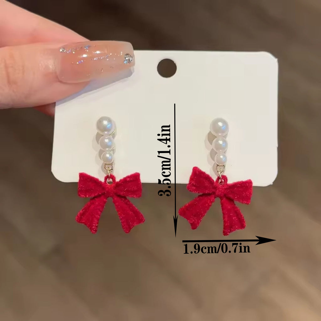 1 Pair Classic Pearl Bow Earrings, Elegant Bow Pearl Ear Jewelry, Versatile Fashion Accessories Suitable for Daily, Date, Wedding and All Kinds of Occasions