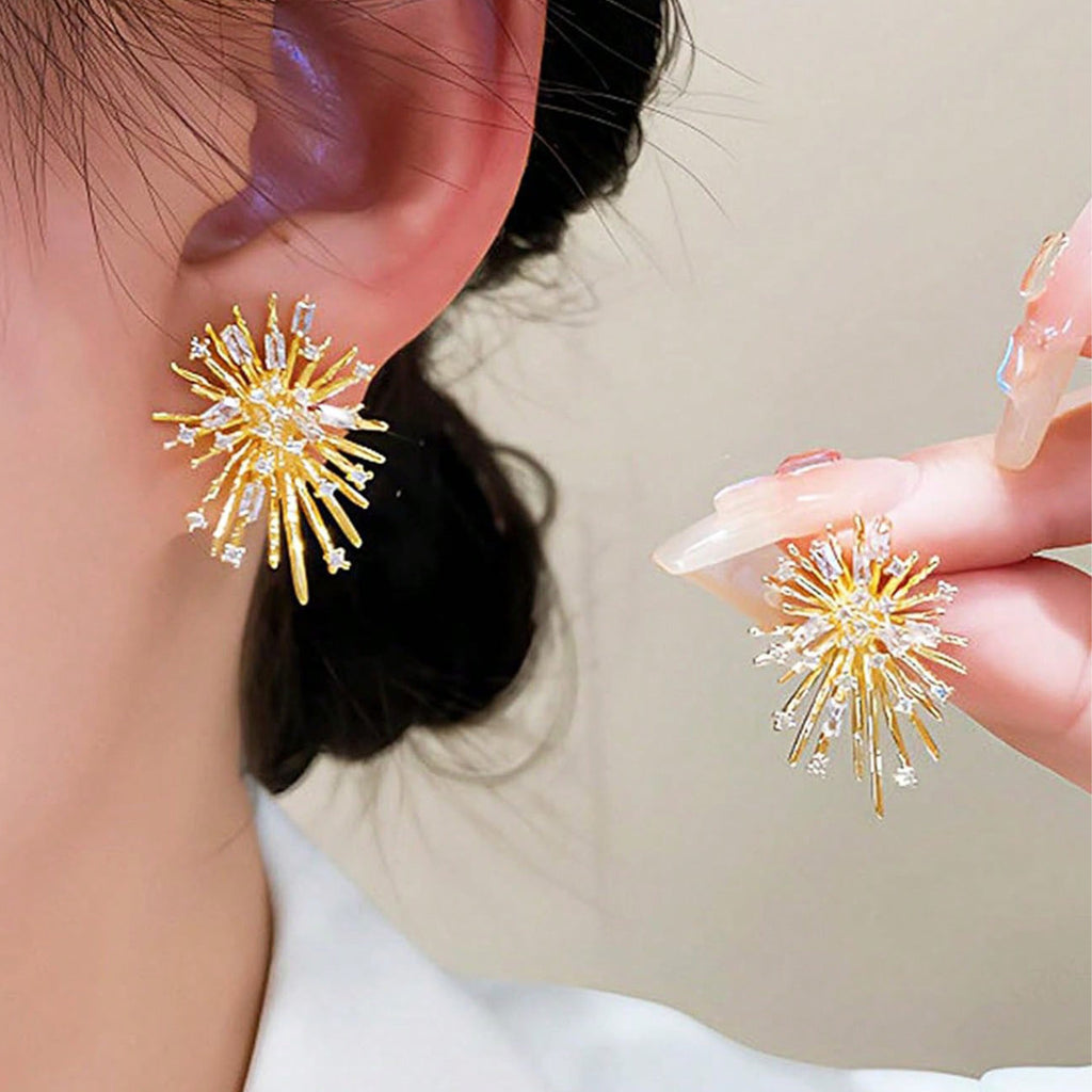 1 Pair Premium Luxury CZ Fireworks Stud Earrings – Sparkling Starry Night Inspired Design, Exquisite Craftsmanship & Timeless Classic Appeal, Versatile Jewelry Perfect for Daily Wear & Special Occasions