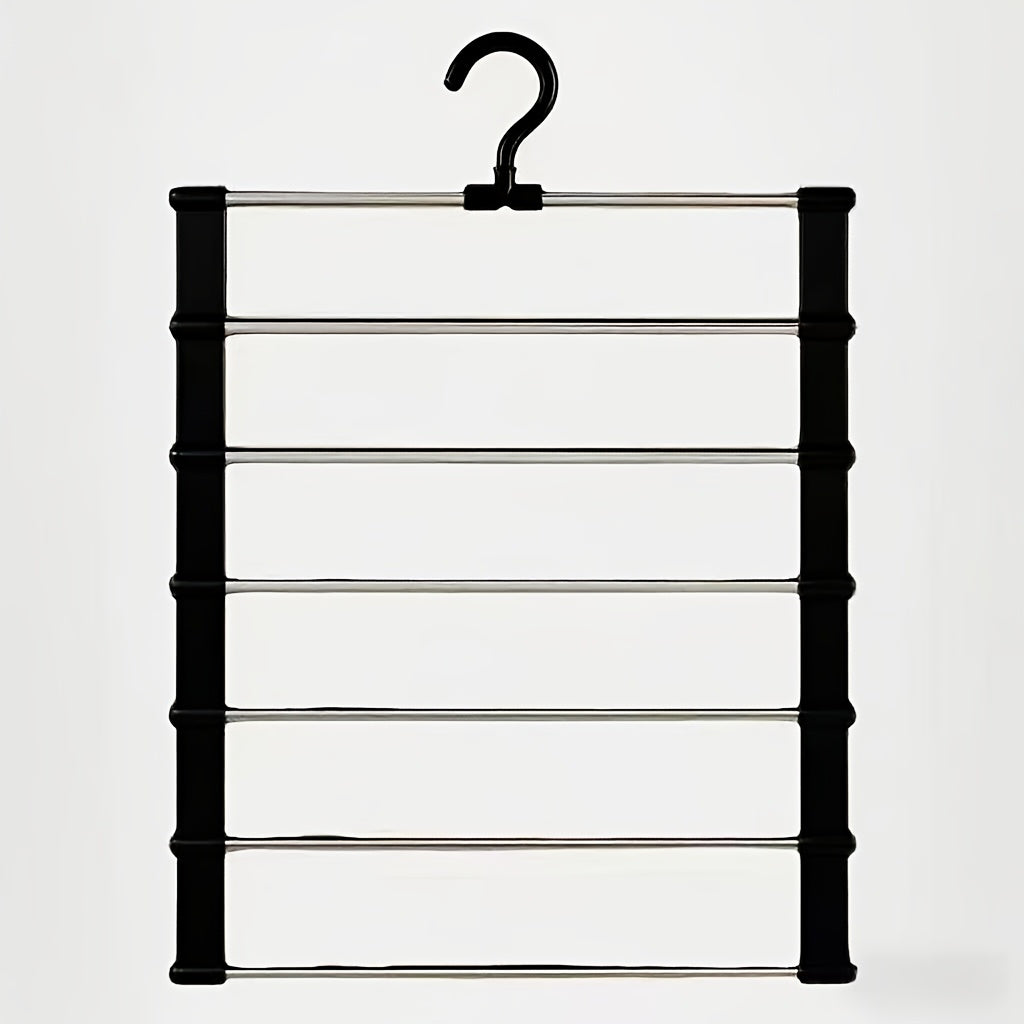 1 Piece Stainless Steel 6 Tier Pants Shelf Black Frame Collapsible Space Saving Design Polished Ports Ideal for Home Wardrobes and Retail Display