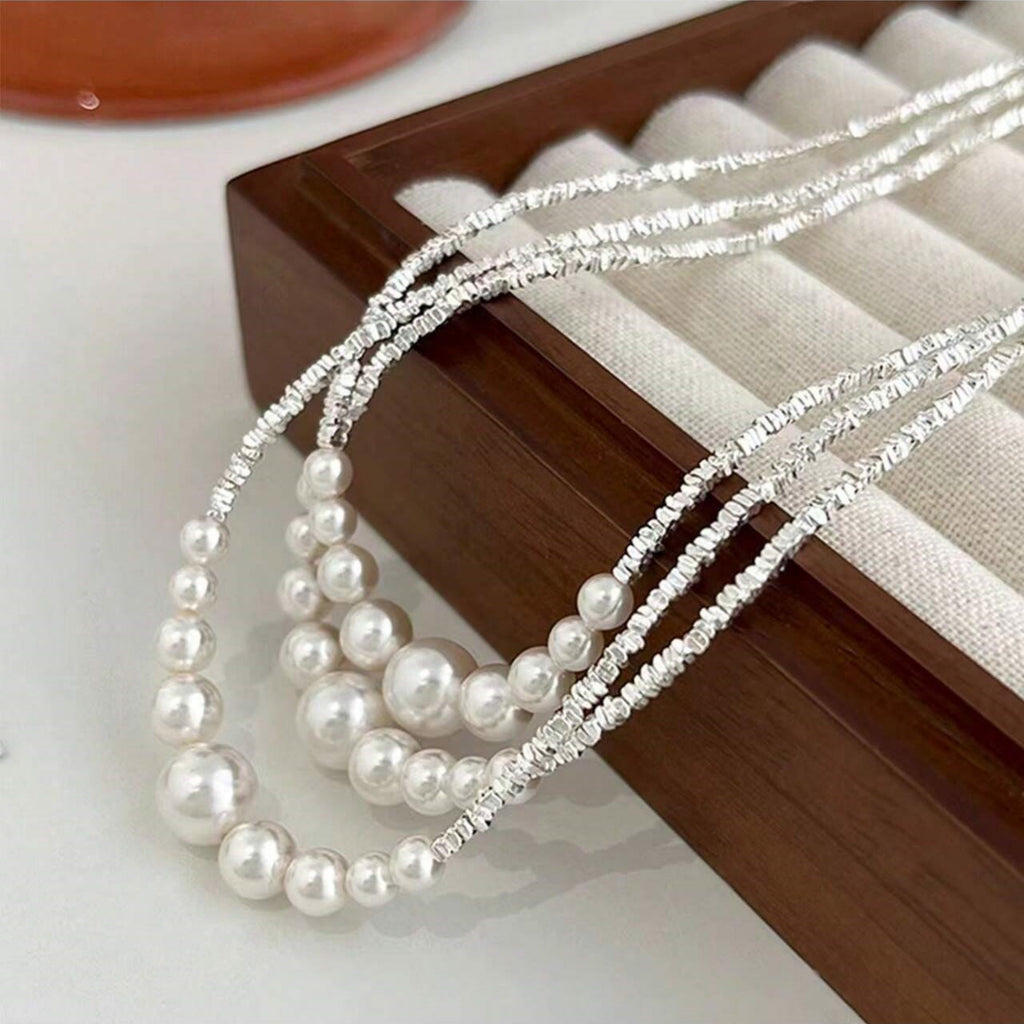 1 PC Handmade Freshwater Pearl Necklace – Exquisite Beaded Craftsmanship & Uniformly White Pearls, French Minimalist Luxury Jewelry Perfect for Daily Styling & Party Gatherings, Ideal Valentine’s Gift for Loved Ones