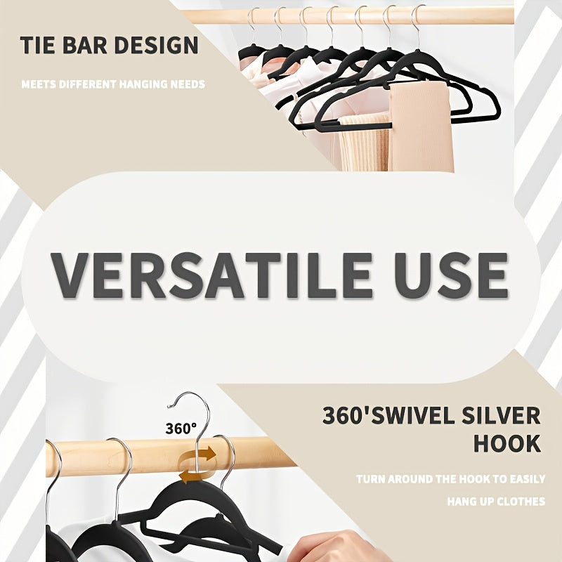 10 Pack Thickened Non-Slip Velvet Hangers with Tie Clip for Closet Storage - Ultra Thin Suit Hangers with 360° Rotating Hook, Velvet Hangers for Coats, Suits and Delicate Garments