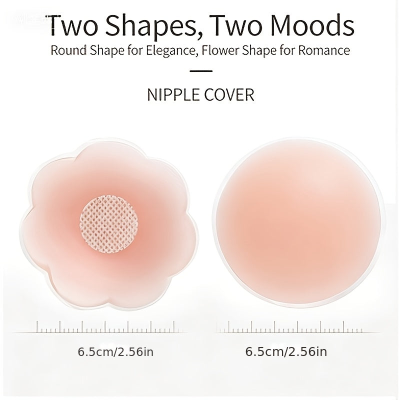 2Pcs Round Floral Silicone Covers, No Glue Required Reusable Patches, Smooth Full Coverage Essentials for Daily Bra Wear
