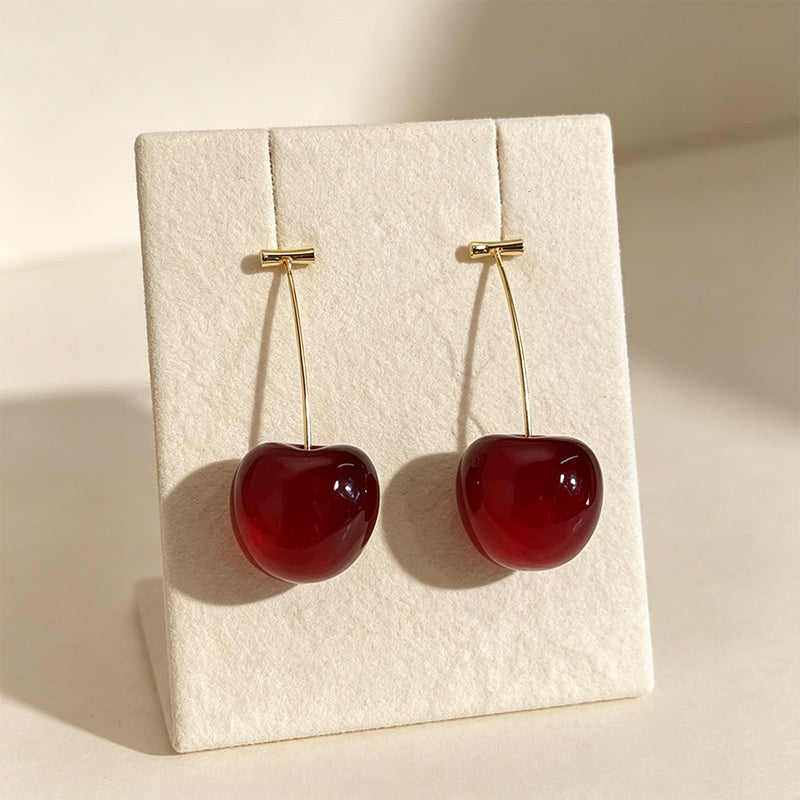 1 Pair Cute Cherry Shaped Faux Fruit Earrings Funny Exaggerated Fashion Ear Ornaments Women Accessories Suitable for Dance Party Holiday and Travel