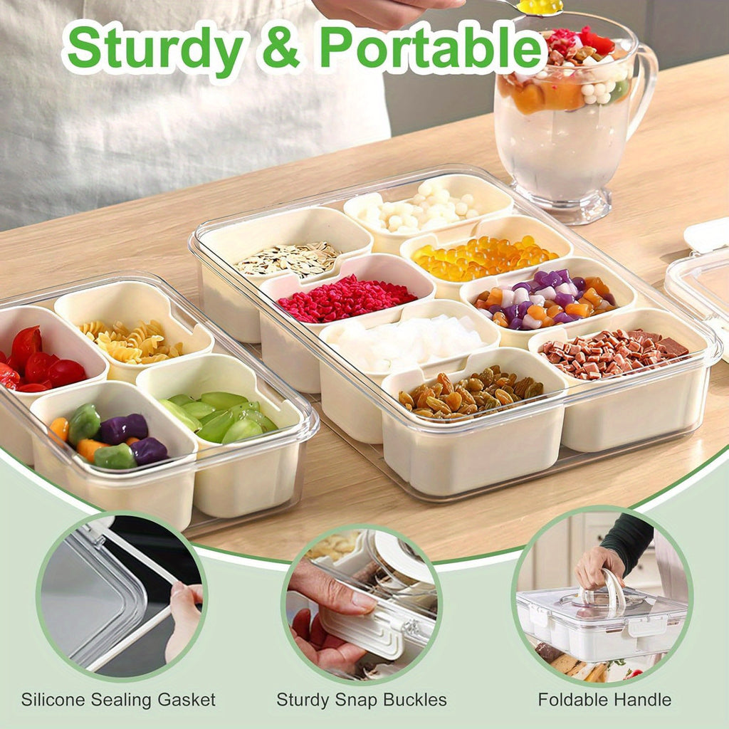 8-Compartment Transparent Food Storage Container, Airtight Sealable Fridge Organizer Lunch Box, Multipurpose Storage Bin for Kitchen Countertop and Pantry Organization