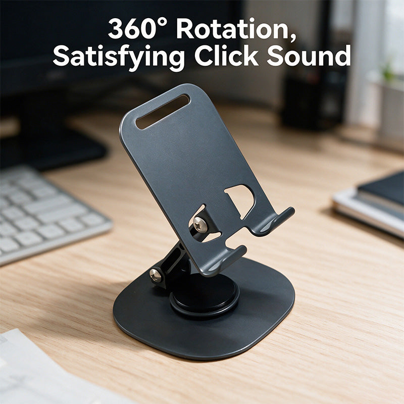 360° Rotating Metal Phone Stand For Desk – Heavy-Duty Adjustable Cell Phone Holder With Anti-Slip Base – Universal Desktop Mount For Smartphones, Tablets & E-Readers – Perfect For Office, Home, Kitchen, Video Calls, Online Learning & Hands-Free Viewing Co