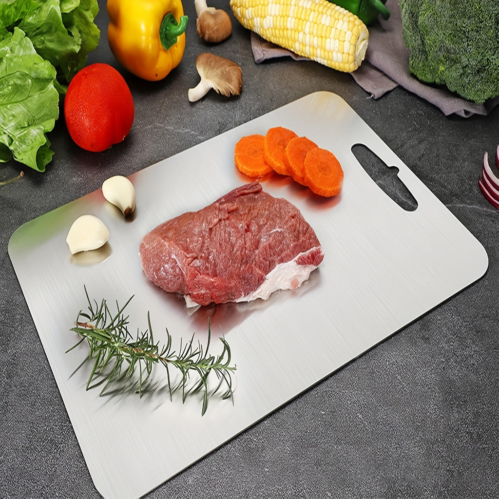 Non-Slip Base Double-Sided Stainless Steel Cutting Board – Heavy-Duty Food-Grade Material, Dishwasher Safe & Sanitary, Perfect for Slicing Meat, Vegetables & Cheese in Home & Professional Kitchens