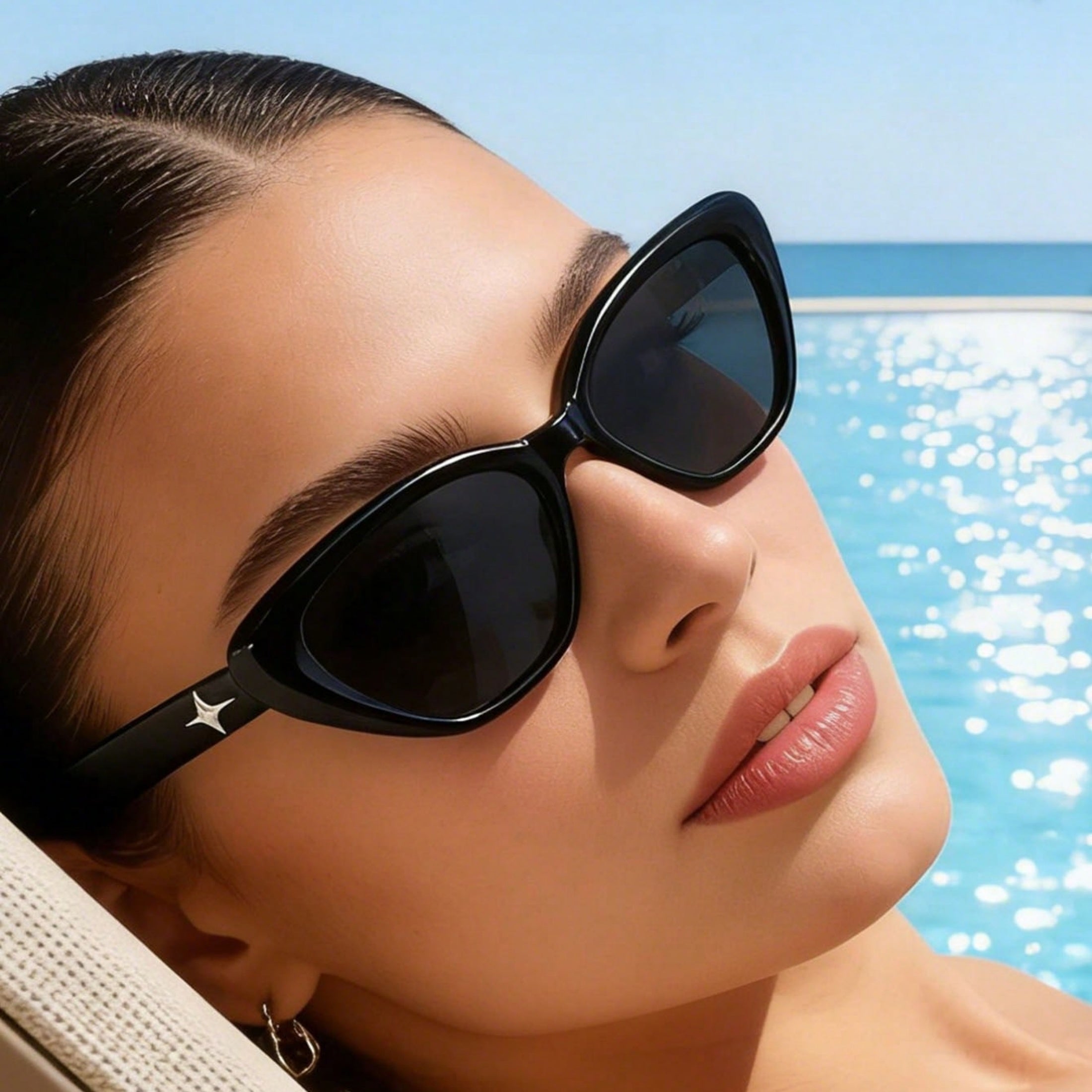 1 Pair Women’s UV Protection Retro Cat Eye Sunglasses – Sleek Black Narrow Frame Adorned with Star Detailing, Perfectly Tailored for Small Face Shapes, Elegant Fashion Shades for Everyday Styling