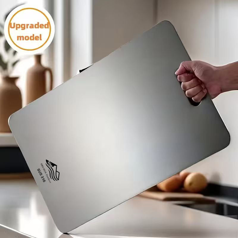 Restaurant & Home-Ready High-End Cutting Board – Double-Sided Stainless Steel, Non-Slip Base, Corrosion-Resistant & Easy to Clean for Camping & Picnics