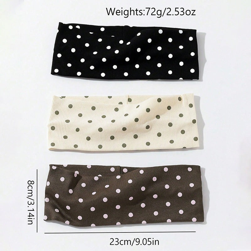 3pcs Women Polka Dot Hair Scarf Headbands, Flexible Anti-slip Hair Bands Ideal for Daily Wear & Seasonal Travel