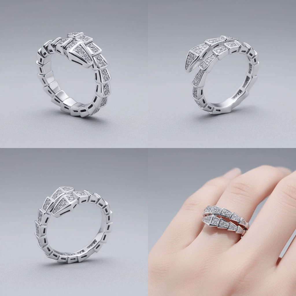 1pc Silver Snake-Shaped Open Ring - Punk Hip-Hop Style Copper Inlaid Cubic Zirconia Jewelry, Edgy Fashion Accessory for Daily Wear, Creative Couple Gift for Holidays & Urban Street Outfits