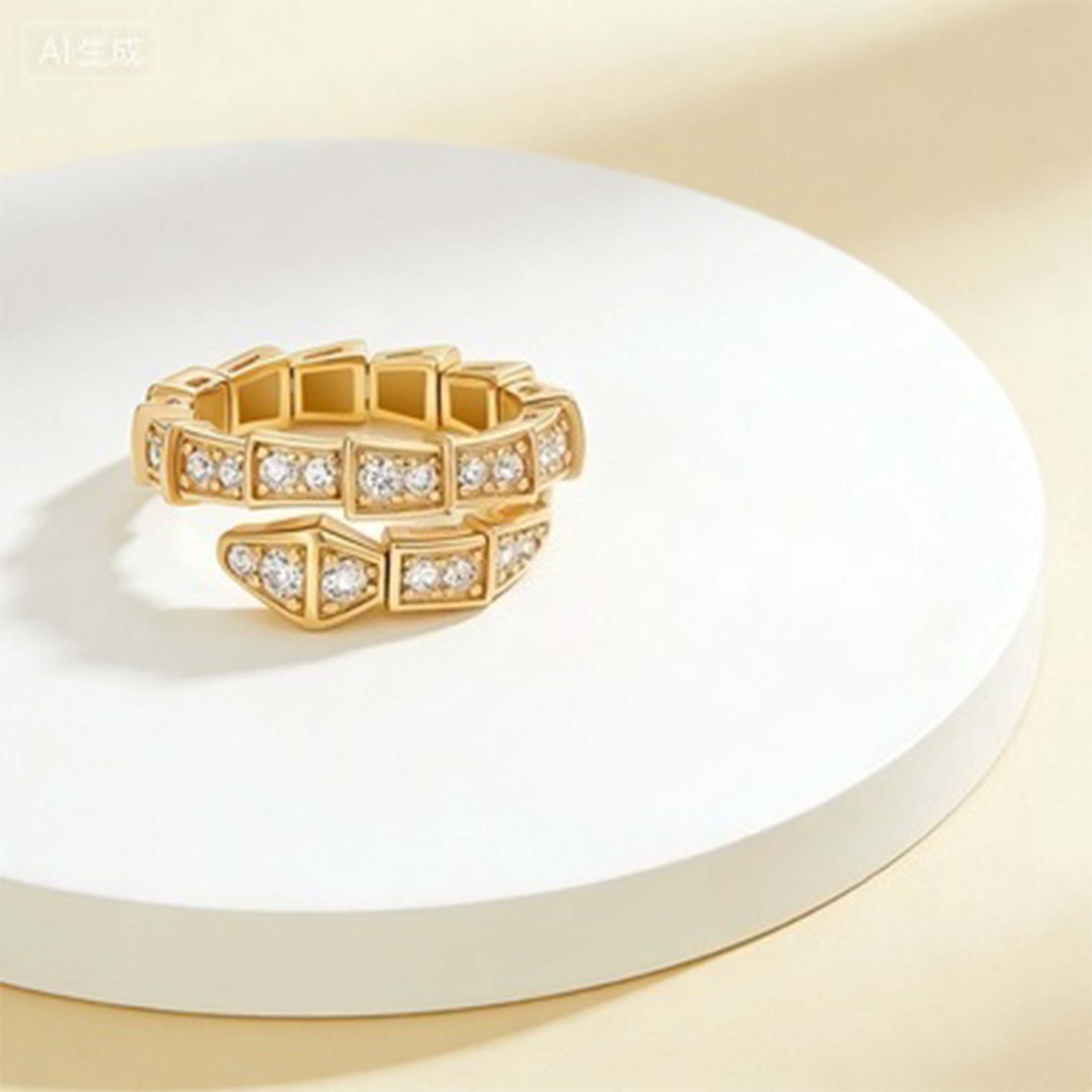 1 PC Gold Avant-Garde Snake-Shaped Open Ring – Copper & Zirconia Inlaid Punk Hip-Hop Jewelry, Premium Craftsmanship for Daily Edgy Looks & Urban Street Style