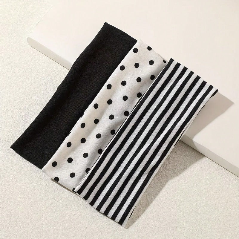 3pcs Stylish Polka Dot Hair Bands, Breathable Sweatproof Head Wraps for Sports Fitness Casual Daily & Seasonal Matching