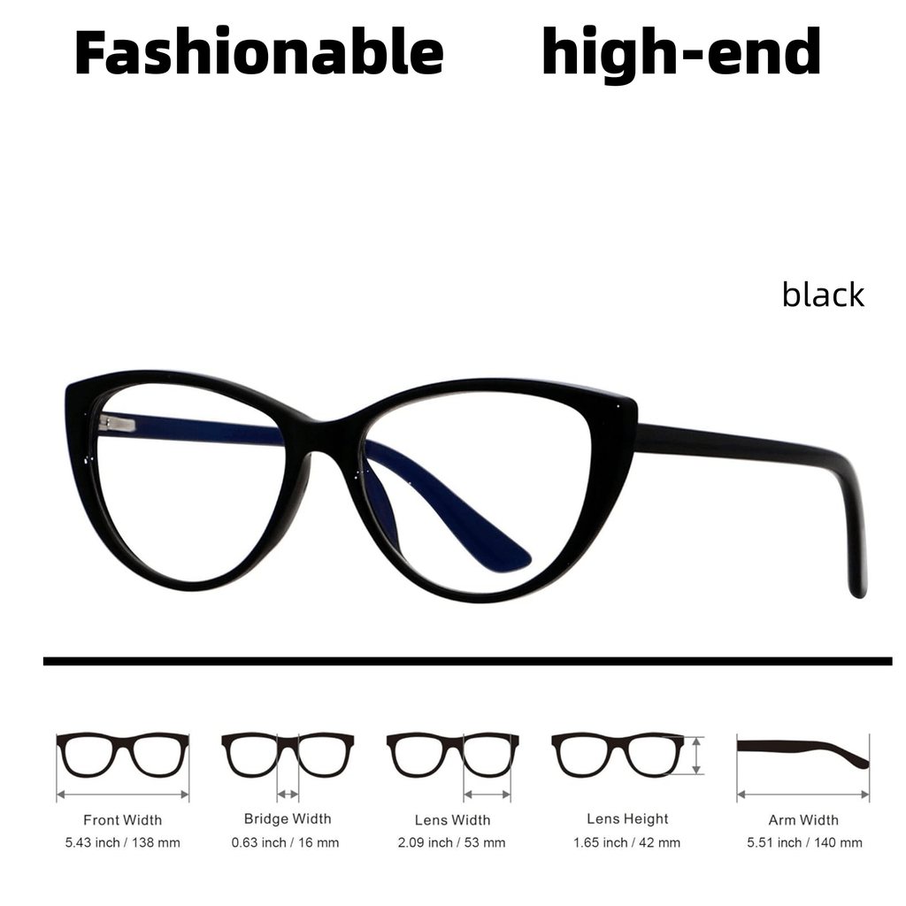 1 Pair Unisex Anti-Fatigue Cat Eye Glasses – Sleek Black Frame with Blue Light Blocking Technology, High-Definition Light Transmission, Ideal for Extended Computer, Phone & TV Viewing