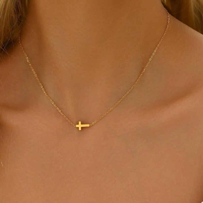 1Pc Elegant Gold Bridal Necklace with Delicate Glossy Cross Pendant, Fashion Jewelry for Wedding Ceremonies, Dating Outfits and Daily Commuting Shirts, Ideal Gift for Girls