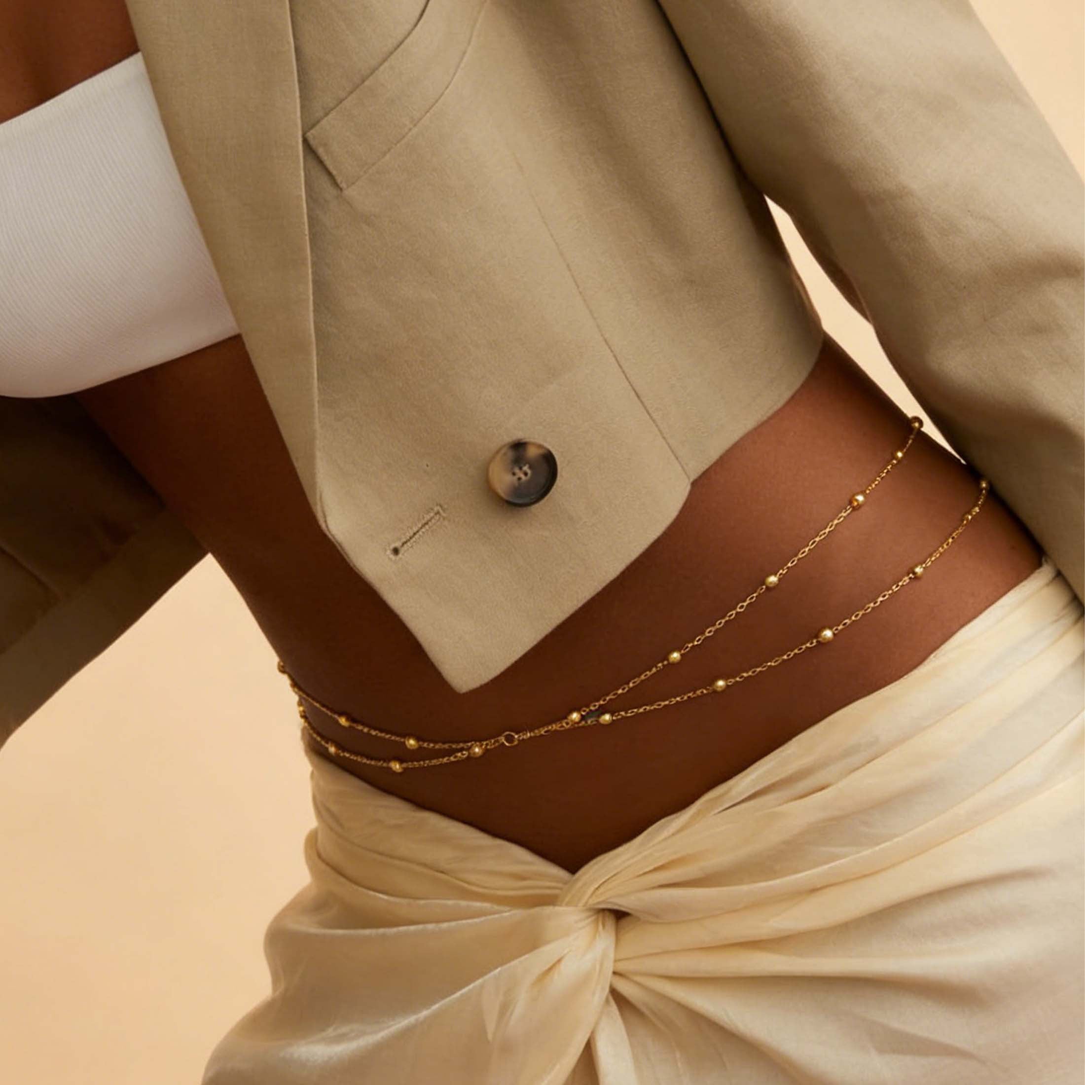 1 PC Adjustable Gold-Plated Beaded Body Chain Belt for Women – Stainless Steel Corrosion-Proof Material, Lightweight Stackable Style, Ideal Summer Accessory for Beach Trips & Vacations
