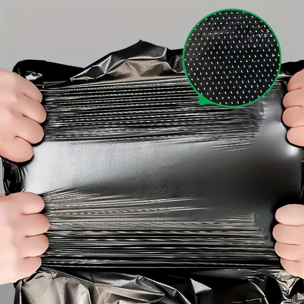 50-Piece Heavy-Duty Black Garbage Bags – Leak-Proof & Super Durable Trash Liners, Convenient Waste Disposal Solution for Indoor Home, Office, Kitchen & Outdoor Settings