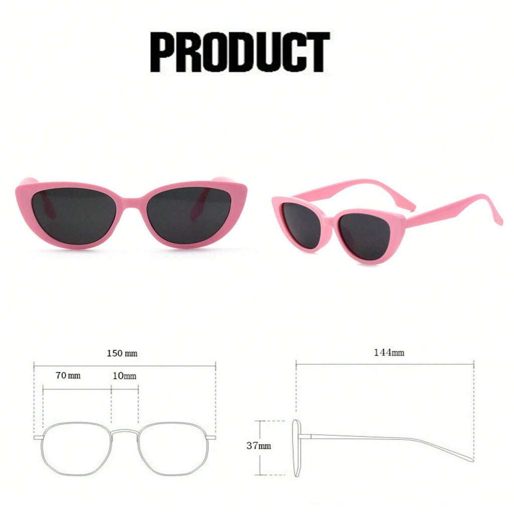 1 Pair UV Protection Luxury Elegant Women’s Sunglasses – Narrow Cat Eye Pink Plastic Frame with Bold Black Lenses, Retro Versatile Face-Slimming Sun Protection Accessory for Daily & Special Occasions
