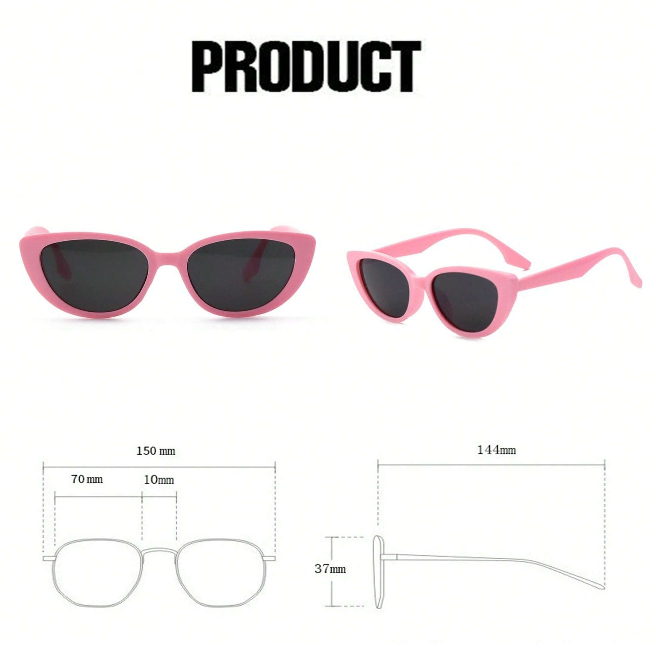 1 Pair UV Protection Luxury Elegant Women’s Sunglasses – Narrow Cat Eye Pink Plastic Frame with Bold Black Lenses, Retro Versatile Face-Slimming Sun Protection Accessory for Daily & Special Occasions