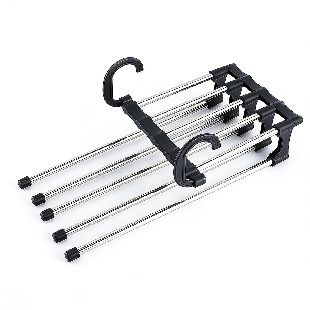 1 Pack 5 Layer Pants Hanger, Space Saving Stainless Steel Clothing Hanger, Non Slip for Jeans Trousers Leggings