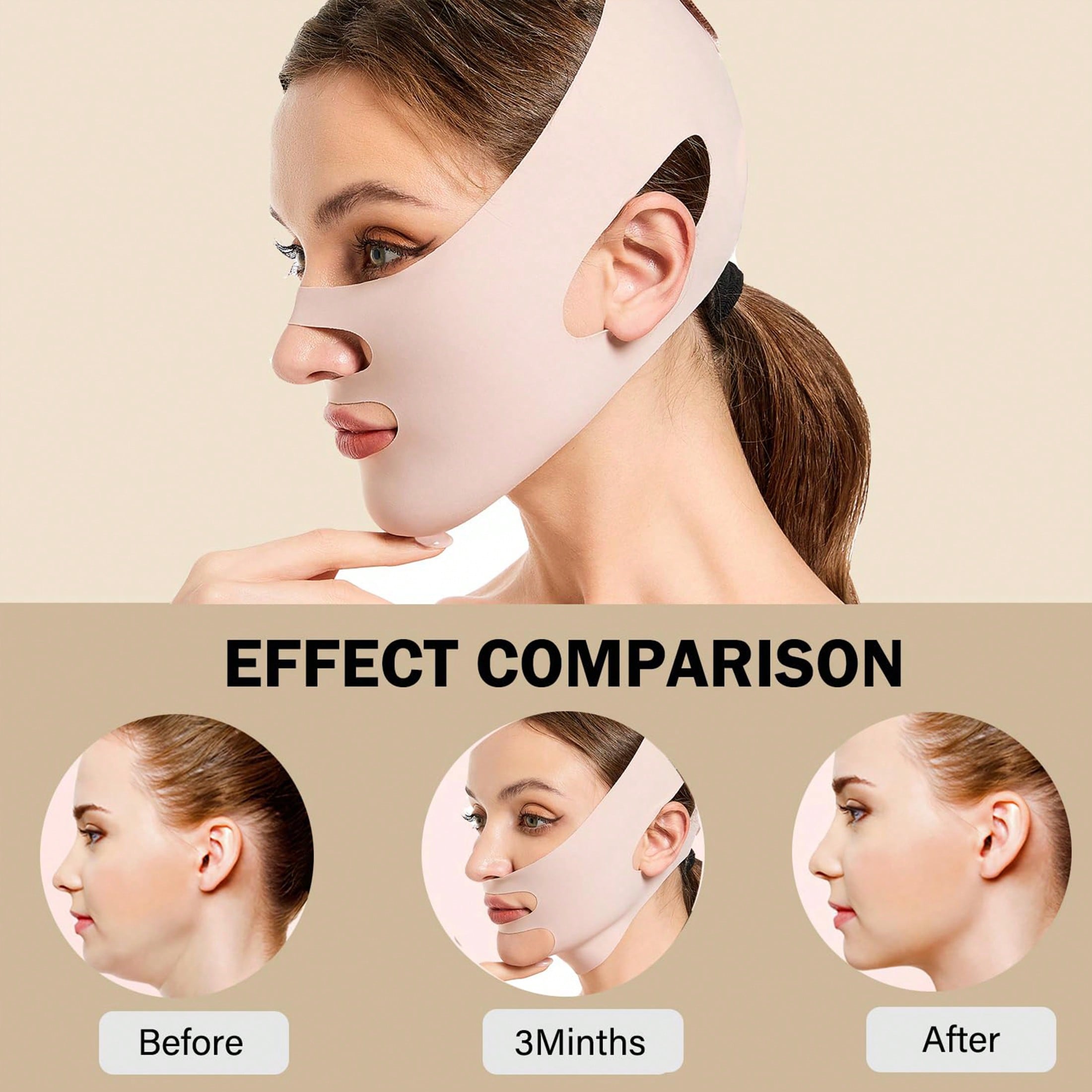 1Pc Women V-Shape Facial Lifting Bandage, Firming Face Slimming Strap to Reduce Nasolabial Folds, Suitable for Running, Jump Rope, Daily Wear and Night Sleeping