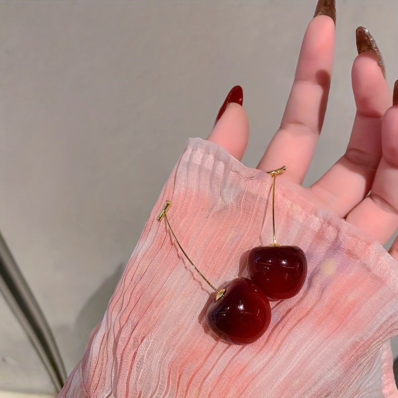 1 Pair Stylish Faux Cherry Fruit Themed Earrings, Bold Exaggerated Trendy Ear Jewelry, Whimsical Fashion Ornaments for Women, Versatile Decor for Weekend Trips, Holiday Celebrations & Themed Parties