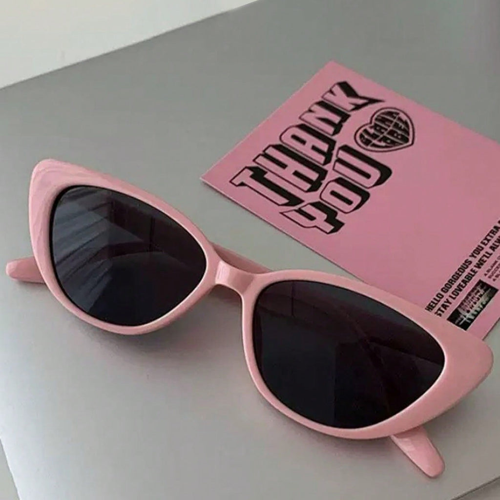 1 Pair UV Protection Luxury Elegant Women’s Sunglasses – Narrow Cat Eye Pink Plastic Frame with Bold Black Lenses, Retro Versatile Face-Slimming Sun Protection Accessory for Daily & Special Occasions