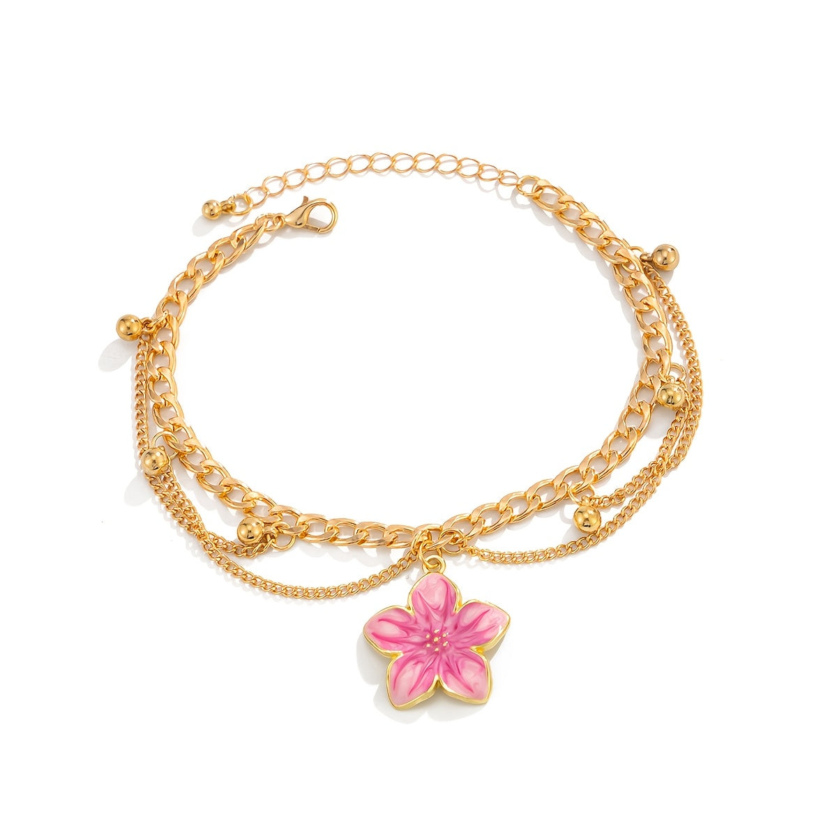 Women Minimalist Cherry Blossom Double Layer Ankle Bracelet, Adjustable Extension Chain Sweet Anklet Jewelry, Stylish Accessory for Daily Wear, Dating and Coastal Holiday Outfit Matching