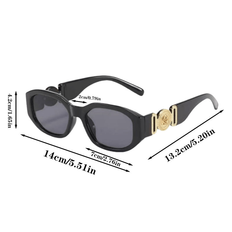 1 Pair Cool Shiny Gold Decor Black Frame Sunglasses for Women, Trendy Fashion Eyewear Accessories, Ideal for Street Photography, Photo Trips and Seaside Vacation Outfits