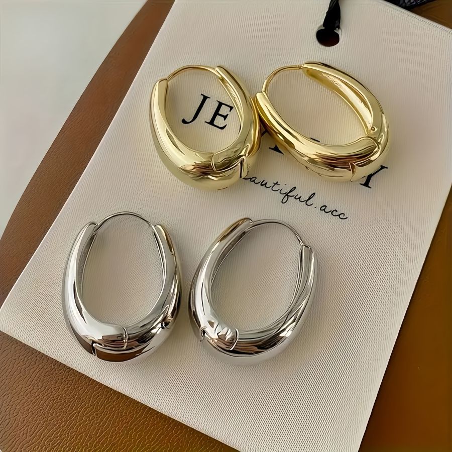 1 Pair Gold/Silver Simple Glossy Thick Hoop Earrings, Elegant Retro, Fashionable Minimalist Style, Perfect for Daily Wear and Gift Giving