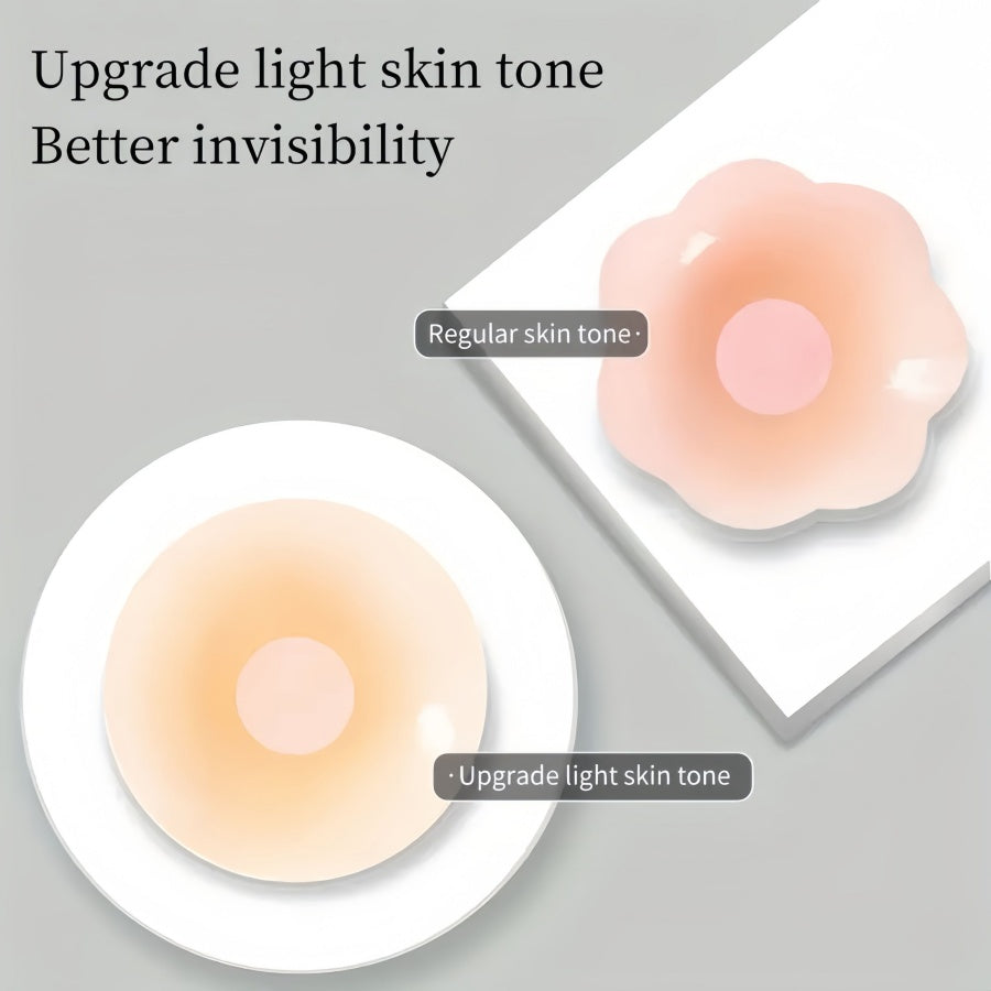 2Pcs Round Floral Silicone Covers, No Glue Required Reusable Patches, Smooth Full Coverage Essentials for Daily Bra Wear
