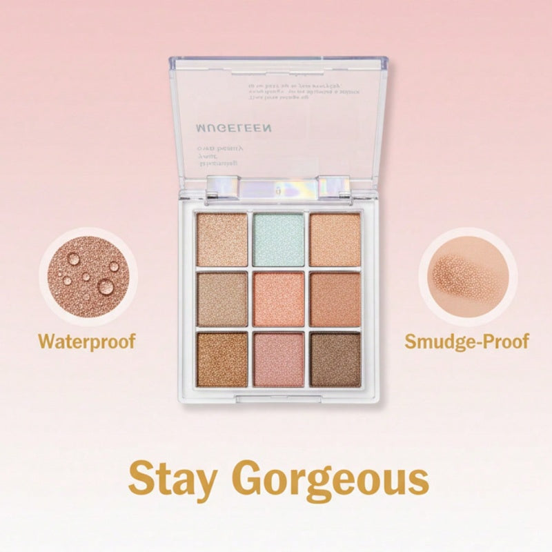 9-Color Shimmery Glitter Eyeshadow Palette, Smooth Highly Blendable Pigmented Eye Powder, All Day Long Lasting Sparkly Eye Makeup, Multi Tone Cosmetic for Daily Dating Wedding & Party Festival Glam Looks