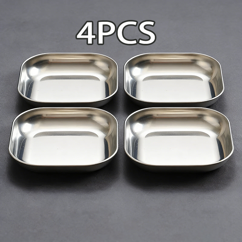 4pcs Stainless Steel Square Dish Set, Stackable Thickened Serving Plates, Versatile Kitchen Trays for Bones, Fruits and Snacks, Durable Easy-to-Clean Tableware, Great for Home & Restaurant Use