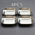 4pcs Stainless Steel Square Dish Set, Stackable Thickened Serving Plates, Versatile Kitchen Trays for Bones, Fruits and Snacks, Durable Easy-to-Clean Tableware, Great for Home & Restaurant Use