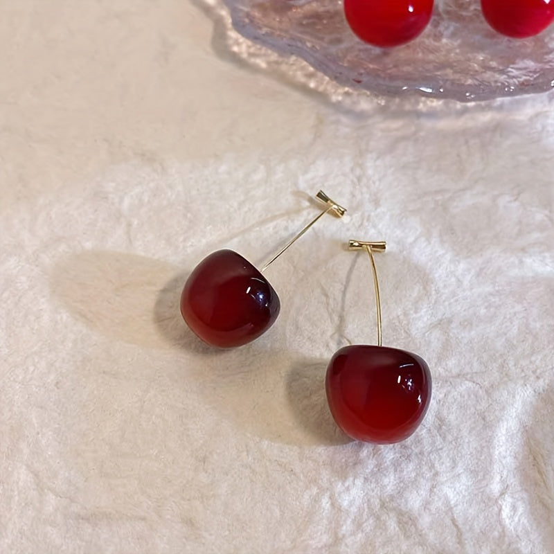 1 Pair Cute Cherry Shaped Faux Fruit Earrings Funny Exaggerated Fashion Ear Ornaments Women Accessories Suitable for Dance Party Holiday and Travel