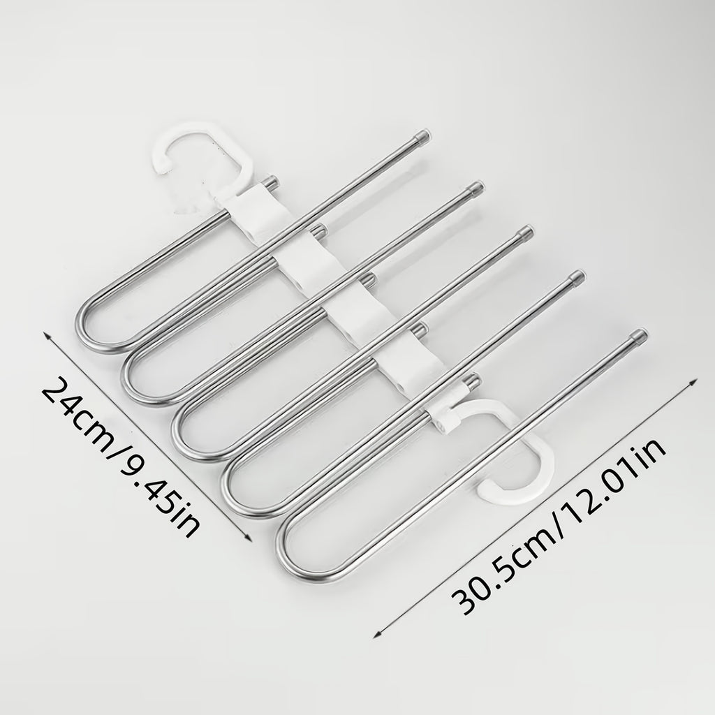 Durable Stainless Steel Pants Hangers with Non-Slip Coating, 5 Hooks Design, Space-Saving & Reduces 80% Clutter, Perfect for Skinny Jeans & Denim Fabrics