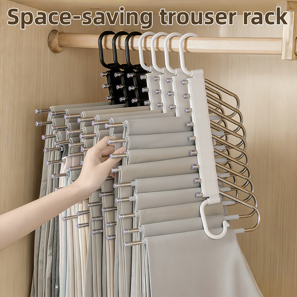 1 Piece Non-Slip 9-Tier Stainless Steel Pants Hanger, Space-Saving Closet Organizer for Trousers, Jeans and Leggings, Sturdy Accessory