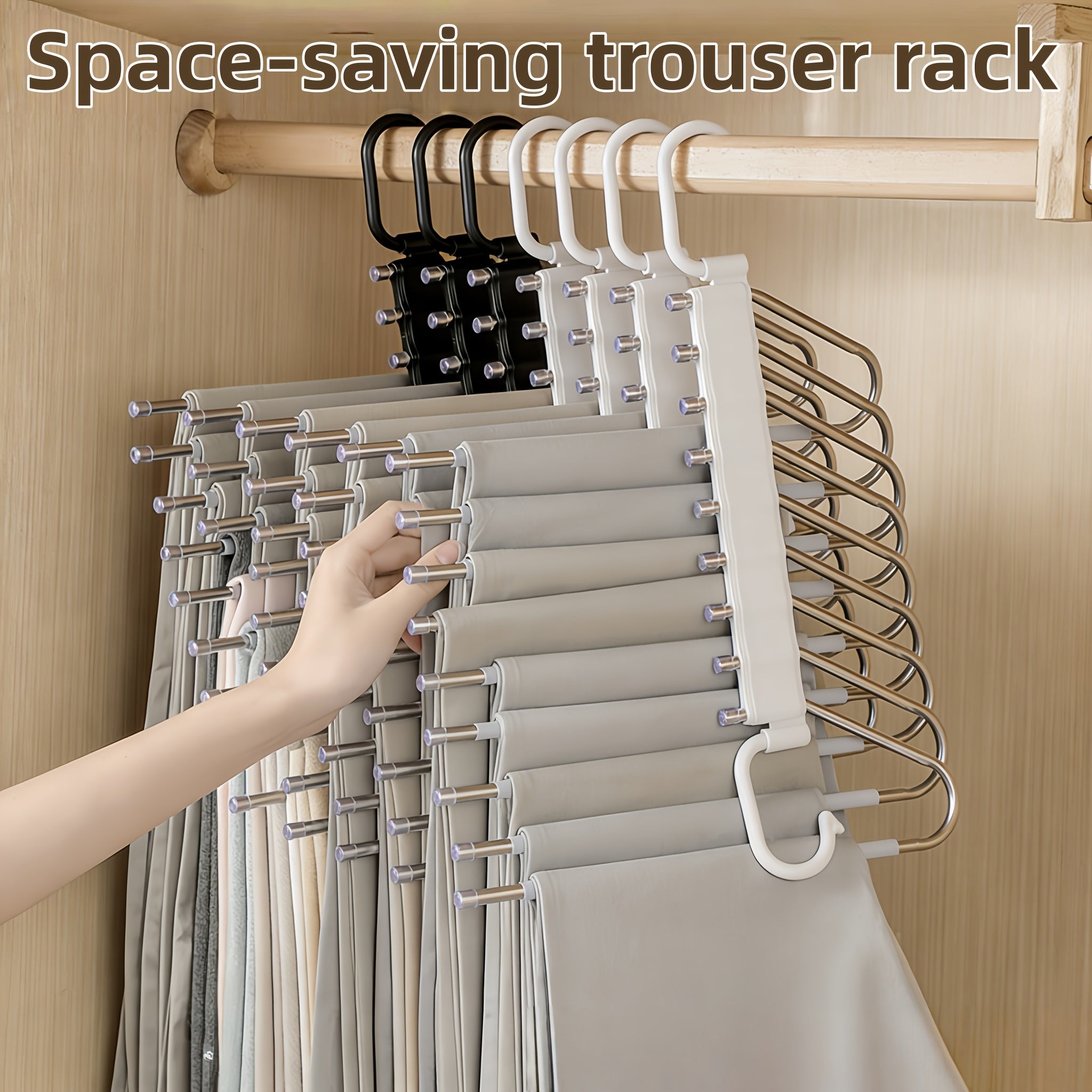 1 Piece Non-Slip 9-Tier Stainless Steel Pants Hanger, Space-Saving Closet Organizer for Trousers, Jeans and Leggings, Sturdy Accessory