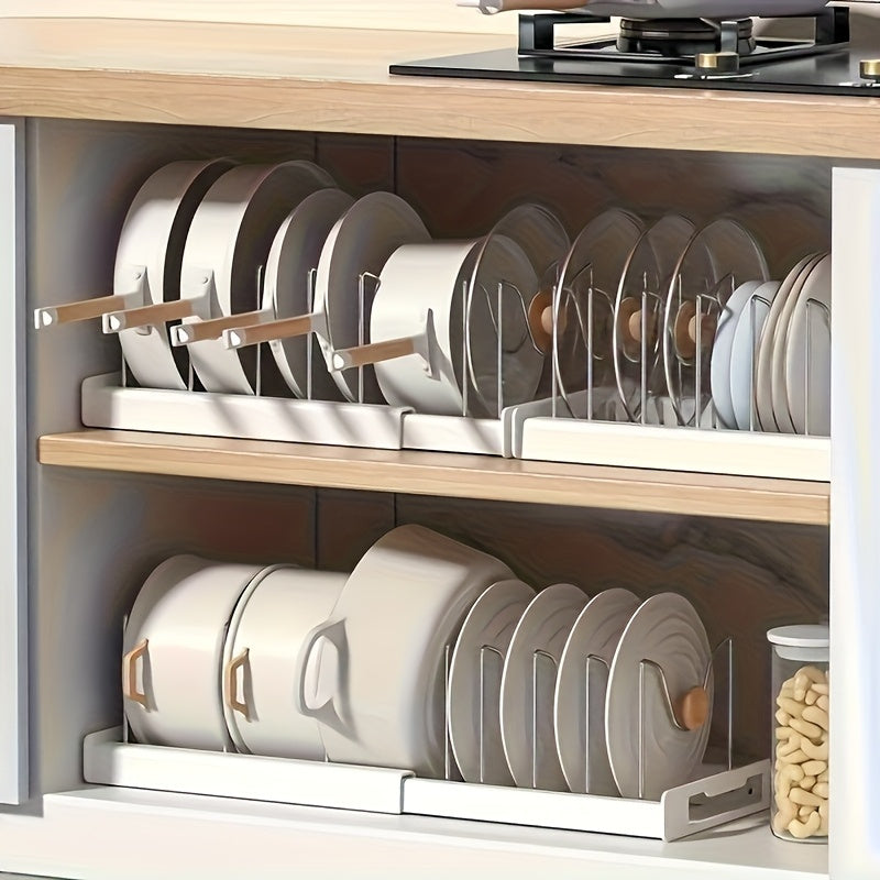 1pc Space-Saving Kitchen Organizer Rack, Metal Construction with 7 Adjustable Shelves, Expandable Lid Holder, Pull-Out Drawer, Utensil Rack & Drain Board for Pots & Pans