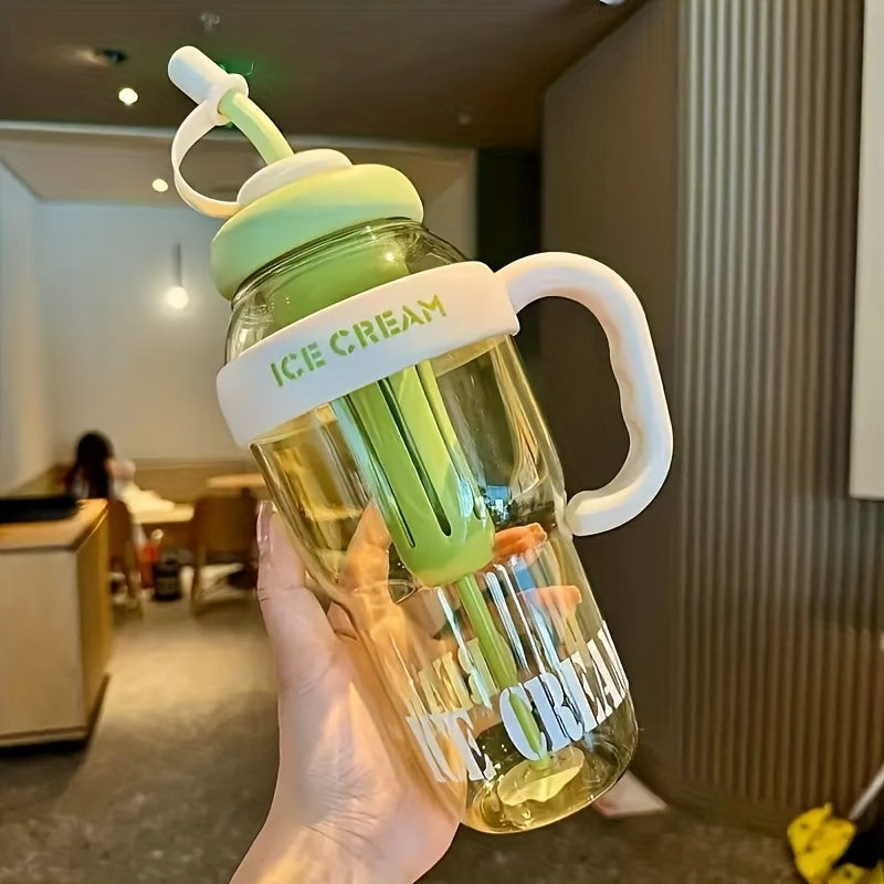 1pc Large Capacity Multifunctional Plastic Water Bottle with Built-In Handle & Flip Straw, Leakproof Hydration Drinking Cup for Gym Workout Camping Driving Travel & Daily Outdoor Activities, Durable Portable Drink Container Assorted Random Color