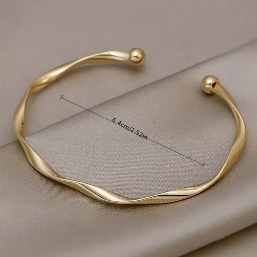 Gold-Plated Open Cuff Bangle with Interwoven Wave Pattern, Durable Stylish Women’s Bracelet, Premium Elegant Jewelry Gift for Girlfriend, Wife, Anniversary, Wedding and Family Occasions