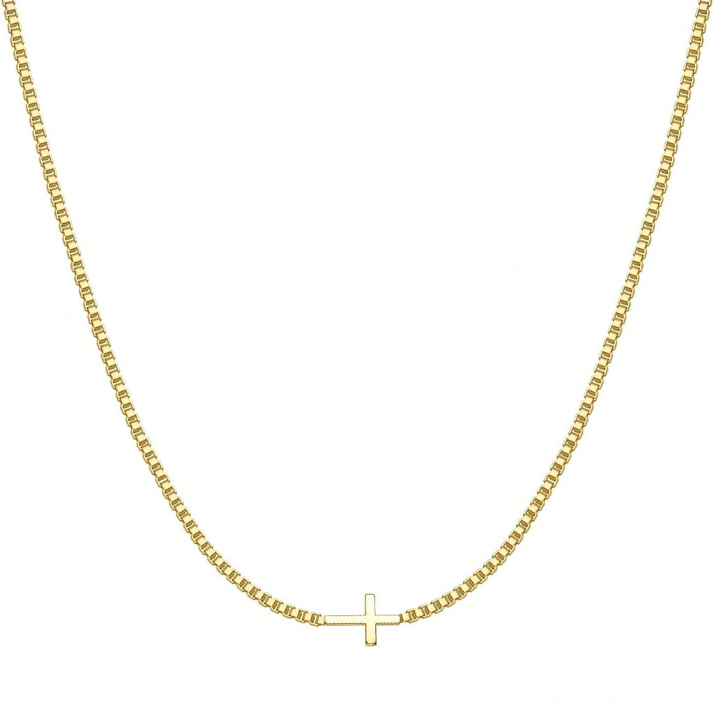 1Pc Elegant Gold Bridal Necklace with Delicate Glossy Cross Pendant, Fashion Jewelry for Wedding Ceremonies, Dating Outfits and Daily Commuting Shirts, Ideal Gift for Girls