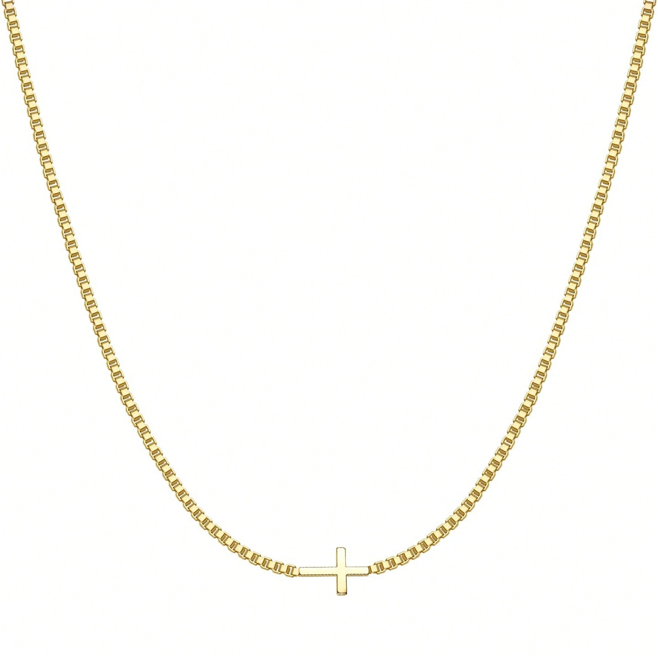 1Pc Elegant Gold Bridal Necklace with Delicate Glossy Cross Pendant, Fashion Jewelry for Wedding Ceremonies, Dating Outfits and Daily Commuting Shirts, Ideal Gift for Girls