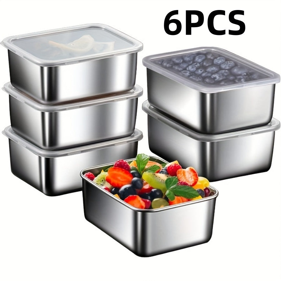 6-Piece Stainless Steel Meal Prep Containers with Lids – Leakproof Stackable Storage Boxes, Essential for Fresh Food Preservation, Outdoor Picnics & Refrigerator Portion Control