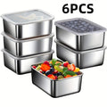 6-Piece Stainless Steel Meal Prep Containers with Lids – Leakproof Stackable Storage Boxes, Essential for Fresh Food Preservation, Outdoor Picnics & Refrigerator Portion Control