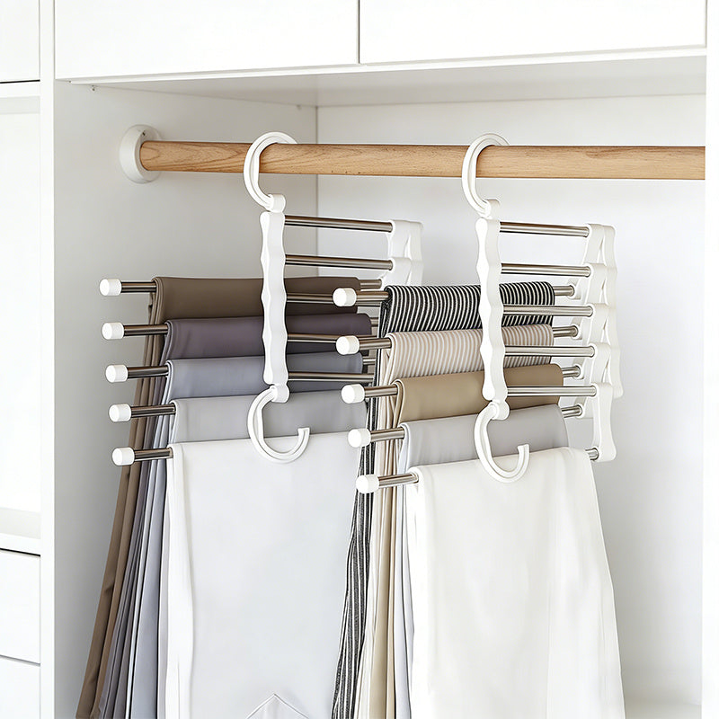1 Pack 5 Layer Pants Hanger, Space Saving Stainless Steel Clothing Hanger, Non Slip for Jeans Trousers Leggings