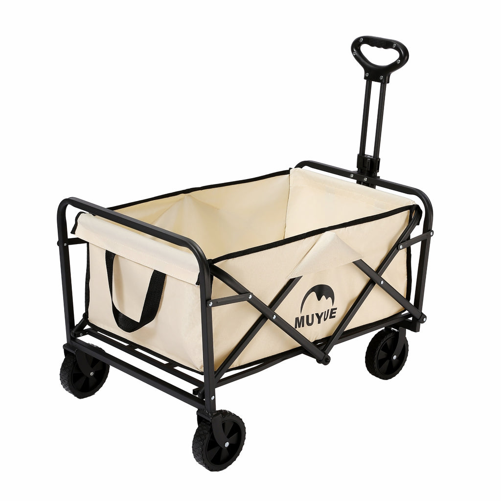 Multi-Purpose Foldable Utility Garden Cart with 5 Inch Rubber Wheels, Adjustable Pull Handle, Collapsible Transport Wagon for Shopping, Beach Trips and Outdoor Camping
